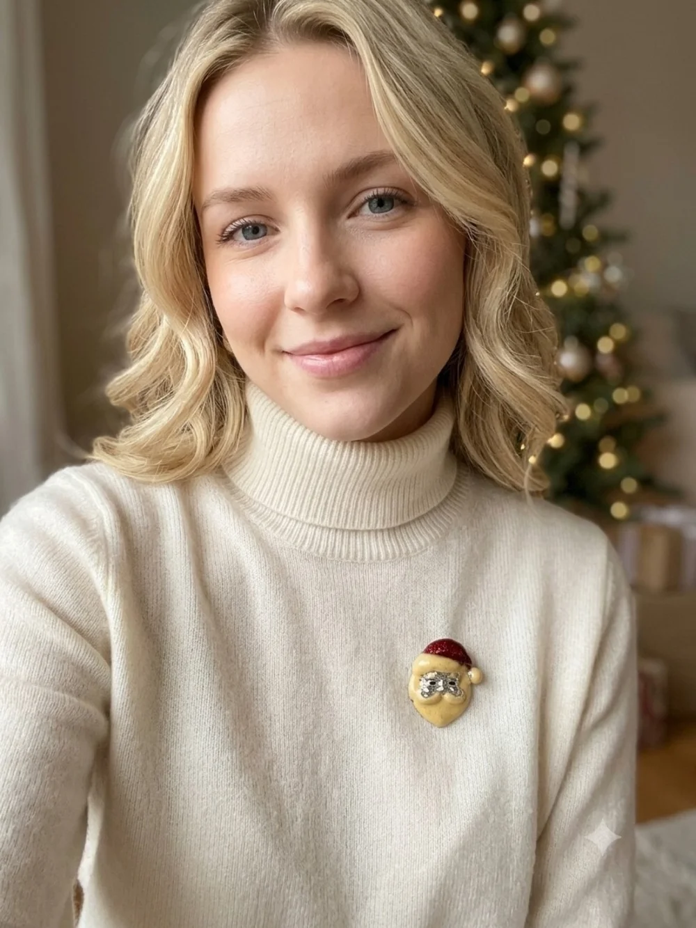 AAI Signed Christmas Santa Face Brooch.
